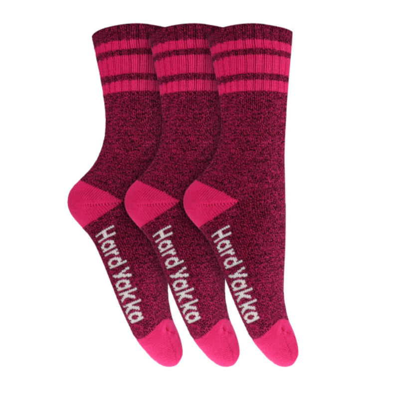 3 Pack Womens Hard Yakka Bamboo Work Crew Socks Pink Marle