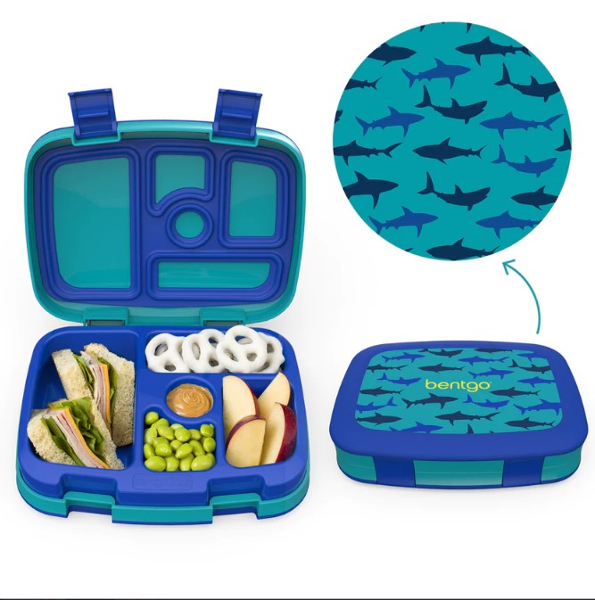 5 x Bentgo Kids Prints Lunch Box Container Storage Shark (Blue/Teal)