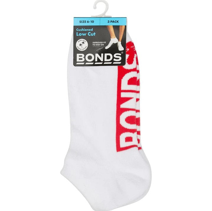 9 Pairs Bonds Mens Logo Cushioned Low Cut Socks 08K White