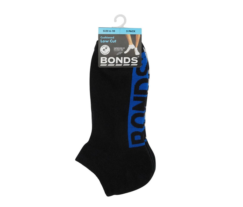 9 Pairs Bonds Mens Logo Cushioned Low Cut Socks 09K Black