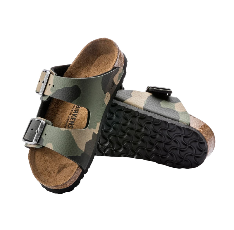 Kids Birkenstock Arizona Birko-Flor Camo Khaki Unisex Slip On Sandals