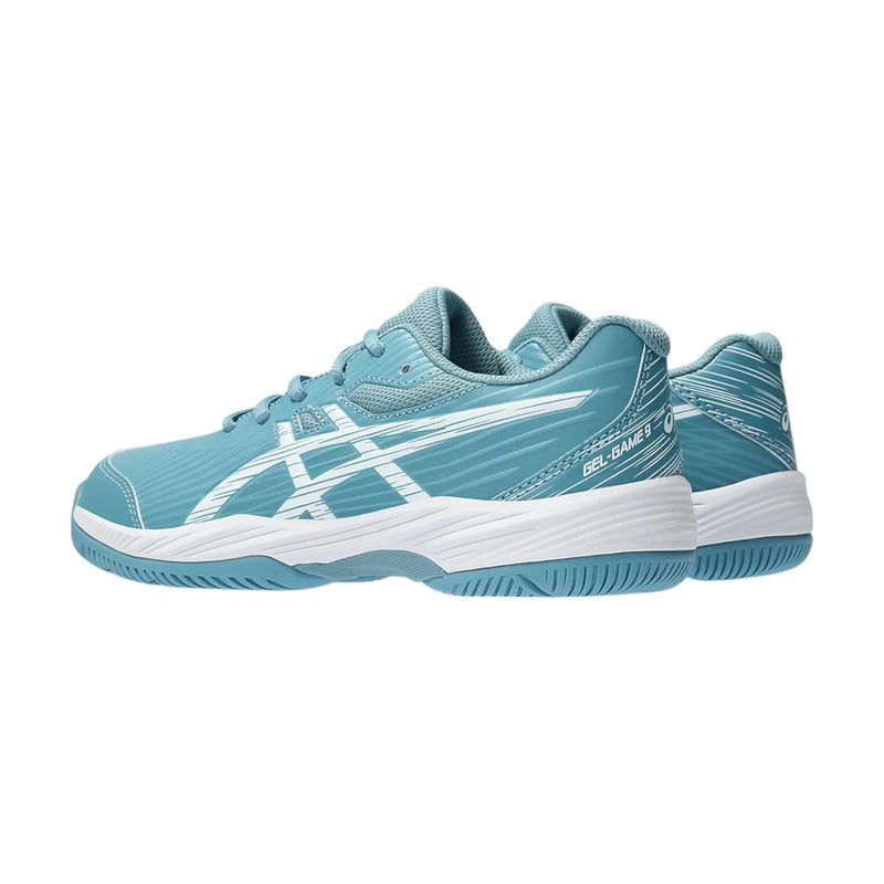 Kids Asics Gel-Game 9 Grade School Gris Blue/ White Athletic Sports Shoes