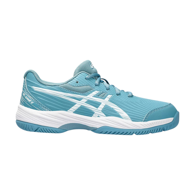 Kids Asics Gel-Game 9 Grade School Gris Blue/ White Athletic Sports Shoes