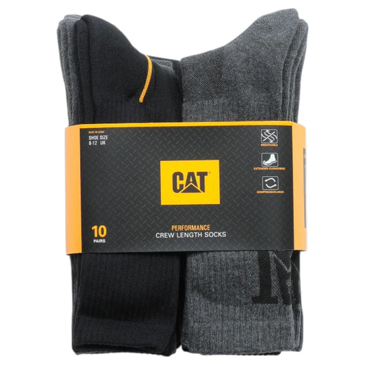 10 Pack Mens Caterpillar 1/2 Cushion Cotton Work Crew Socks Black