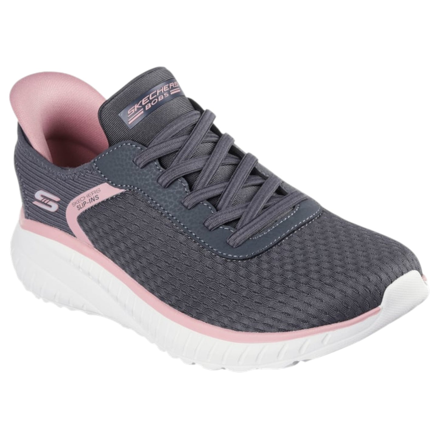 Womens Skechers BOBS Sport Squad Chaos - Stroke of Luck Shoes Light Grey