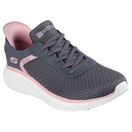 Womens Skechers BOBS Sport Squad Chaos - Stroke of Luck Shoes Light Grey