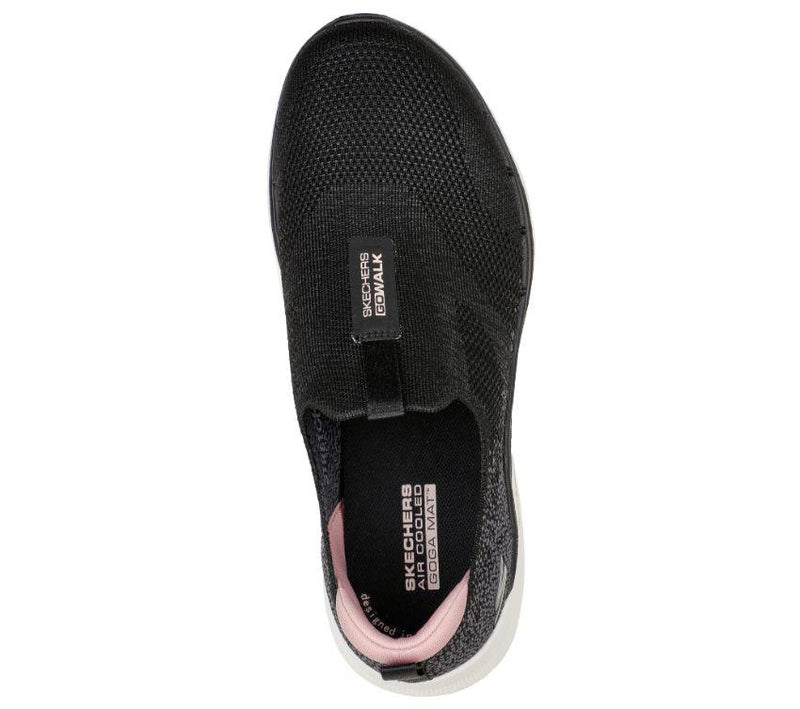 Womens Skechers Go Walk 6 - Glimmering Black/Pink Walking Sport Shoes