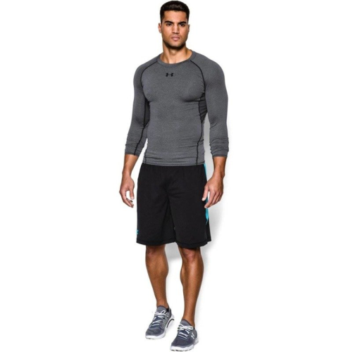 Mens Under Armour Training Shirt Heatgear Long Sleeve Carbon Heather