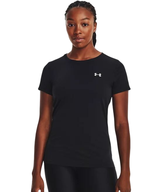 Womens Under Armour Tech Crew T-Shirt Black/ Silver