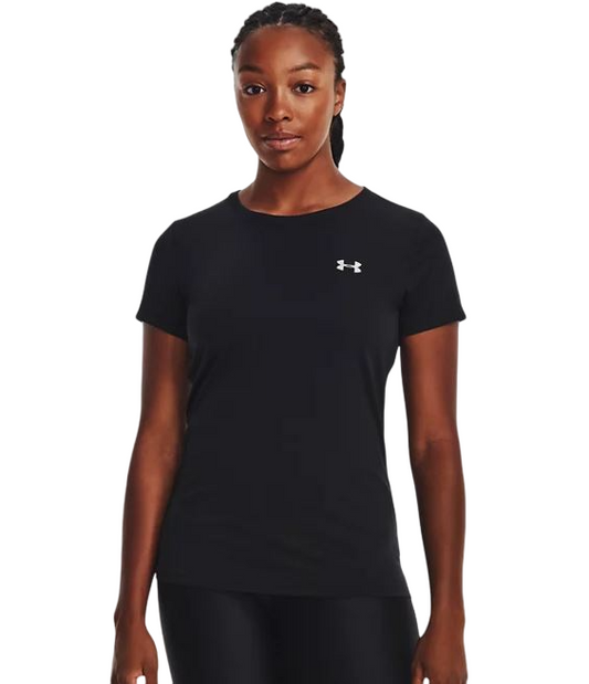 Womens Under Armour Black/ Metallic Silver Tech Crew Top