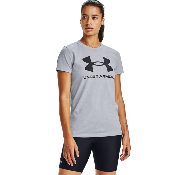 2 x Womens Under Armour Sport Style Logo Short Sleeve Grey Shirt