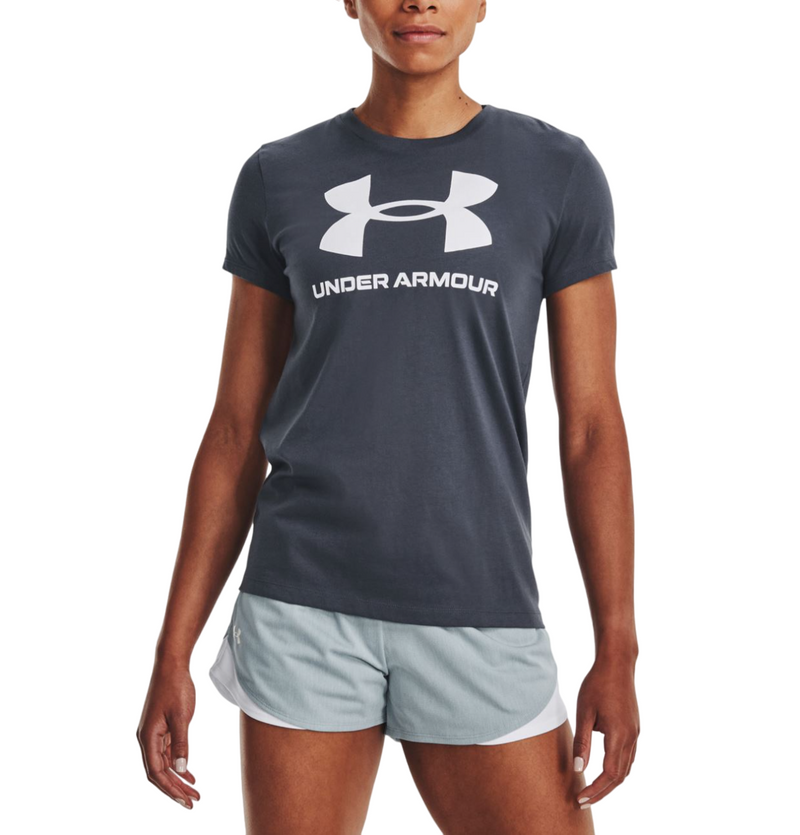 3 x Womens Under Armour Sport Style Logo Short Sleeve Charcoal Shirt