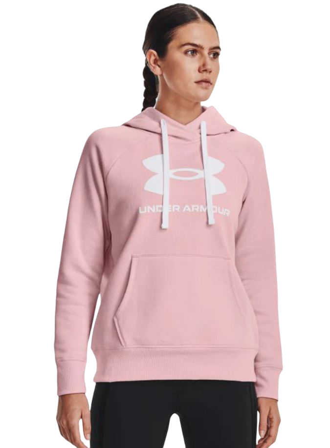 Womens Under Armour Pink/White Rival Fleece Logo Hoodie