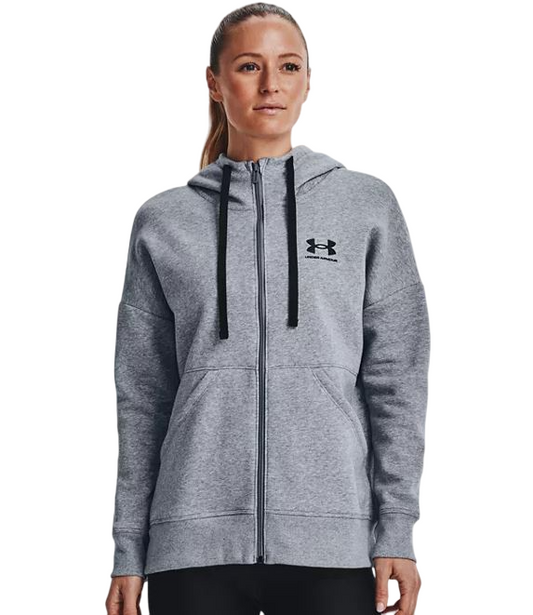 Womens Under Armour Steel Grey/Black Rival Fleece Full Zip Hoodie