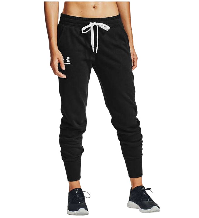 Womens Under Armour Rival Fleece Joggers Trackies Black/ White