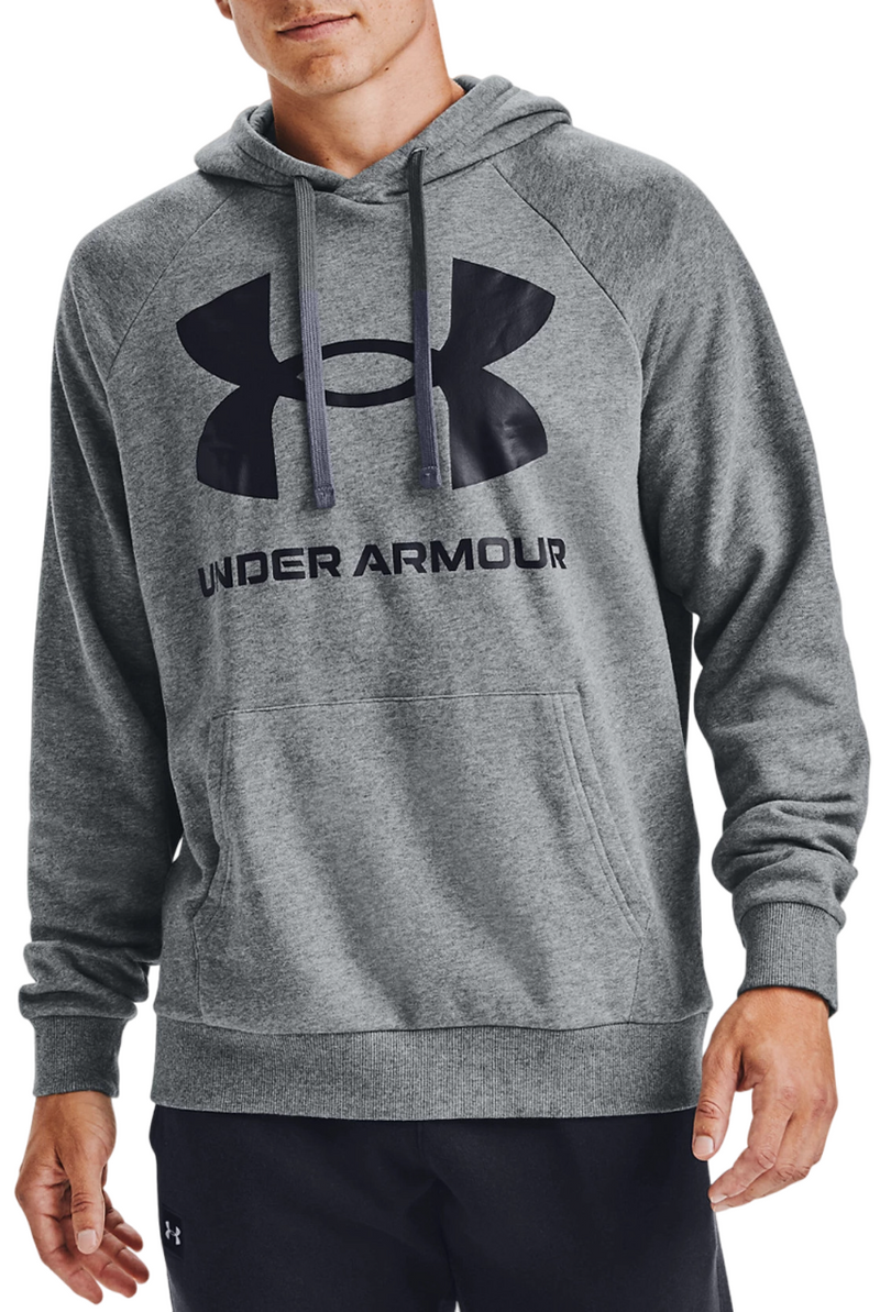 Mens Under Armour Pitch Gray/Black Rival Fleece Big Logo Hoodie
