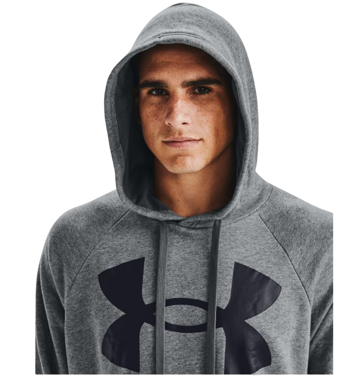 Mens Under Armour Pitch Gray/Black Rival Fleece Big Logo Hoodie