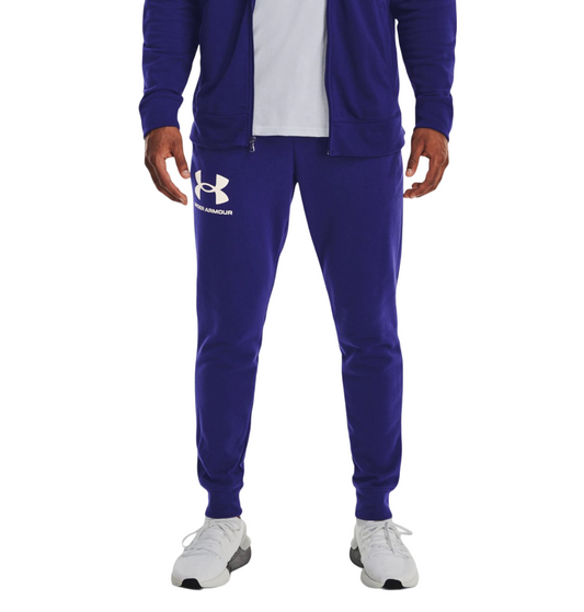 Mens Under Armour Rival Terry Joggers Trackies Blue