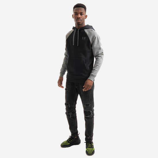 Mens Under Armour Ua Rival Fleece Colorblock Hoodie Active Sweatshirt Black