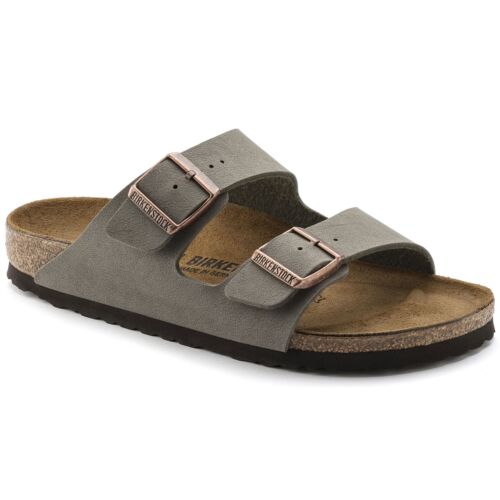 Womens Birkenstock Arizona Birko-Flor Birkibuc Stone Slip On Sandals