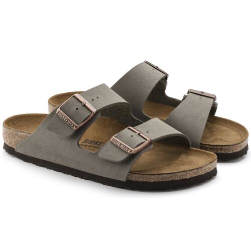 Womens Birkenstock Arizona Birko-Flor Birkibuc Stone Slip On Sandals