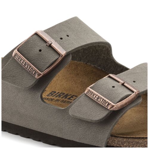 Womens Birkenstock Arizona Birko-Flor Birkibuc Stone Slip On Sandals