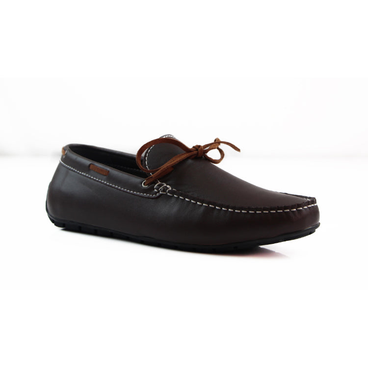 Zasel Anchor Boat Shoes Dark Brown Leather Mens Casual Slip On Deck Grip Loafers