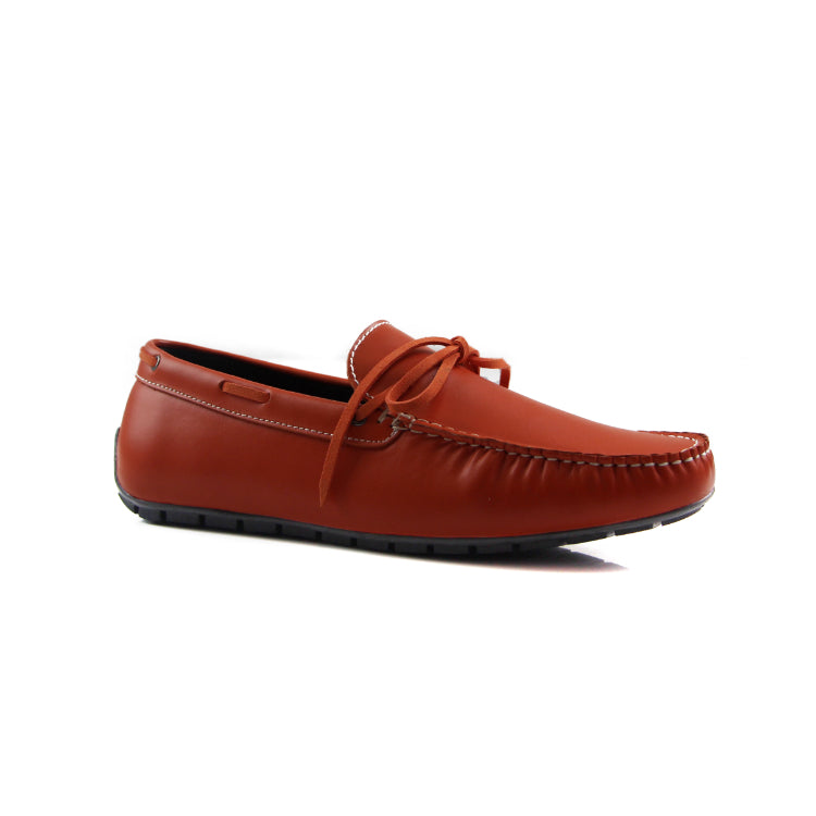 Zasel Anchor Boat Shoes Orange Leather Mens Casual Slip On Deck Grip Loafers