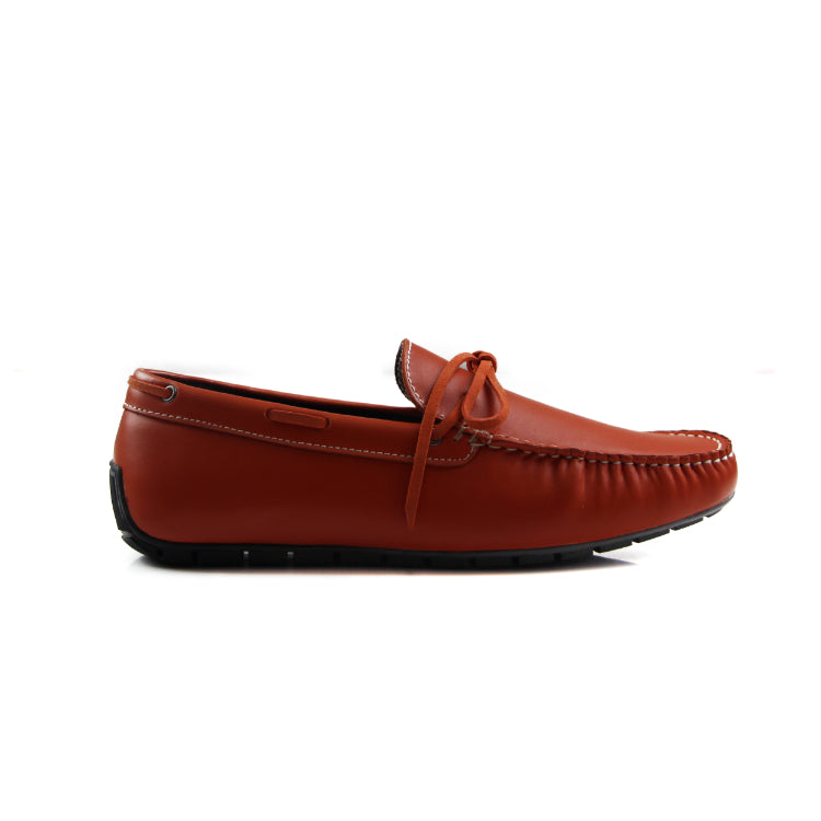 Zasel Anchor Boat Shoes Orange Leather Mens Casual Slip On Deck Grip Loafers