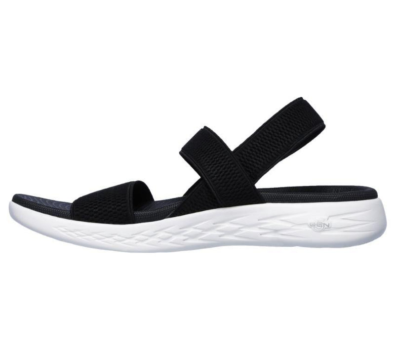 Womens Skechers On-The-Go 600 - Flawless Black/White Slip Ons Slides Sandals