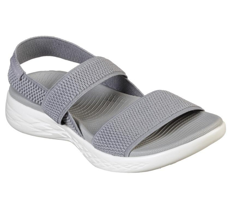 Womens Skechers On-The-Go 600 - Flawless Grey/White Slip Ons Slides Sandals