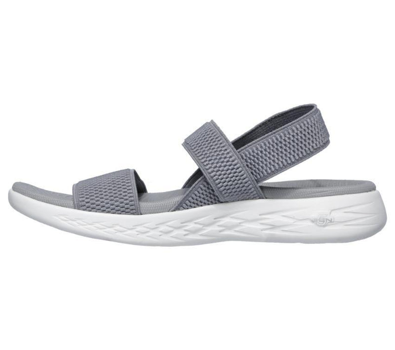 Womens Skechers On-The-Go 600 - Flawless Grey/White Slip Ons Slides Sandals