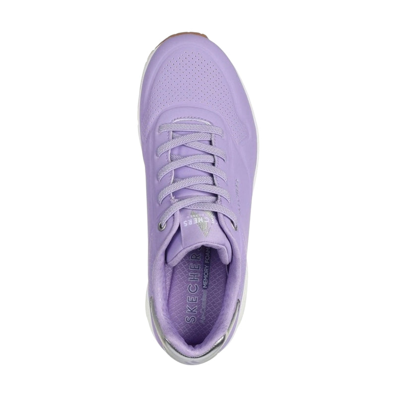 Womens Skechers Uno - Shimmer Away Lilac Lace Up Sneaker Shoes