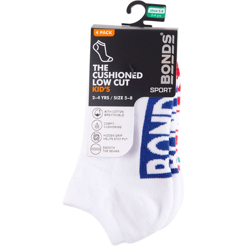 4 Pairs Bonds Kids Socks Boys Girls Low Cut Sports White Blue Red Mint Grey