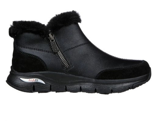 Womens Skechers Arch Fit - Casual Hour Black/Black Winter Boot Shoes