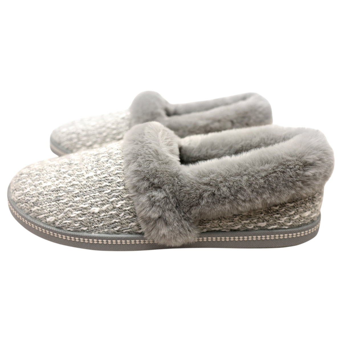 Womens Skechers Cozy Campfire Grey/ Silver Slippers