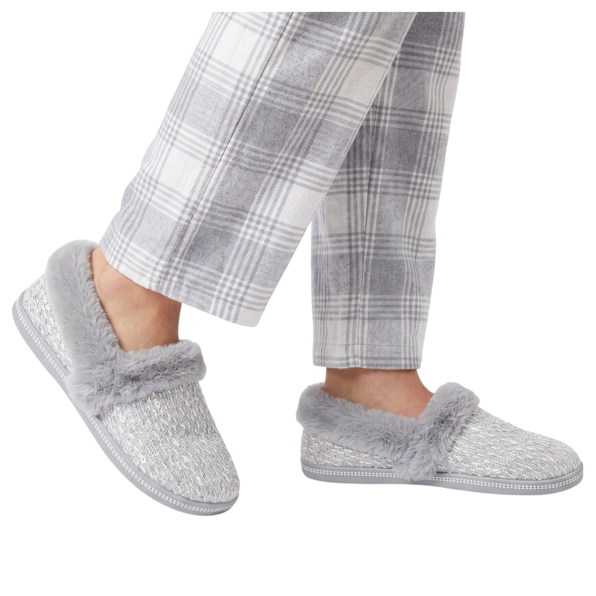 Womens Skechers Cozy Campfire Grey/ Silver Slippers