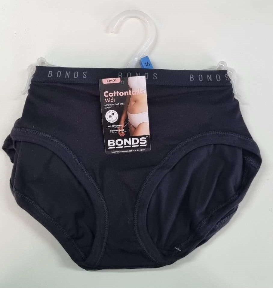 3 Pack Womens Bonds Cottontails Midi Briefs Underwear Black