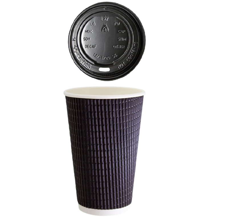 200 X 16Oz Charcoal Triple Wall Corrugated Hot Coffee Cups 475Ml