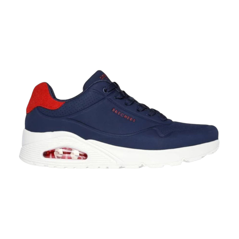 Mens Skechers Uno - Suited On Air Navy/ Red Sneaker Shoes