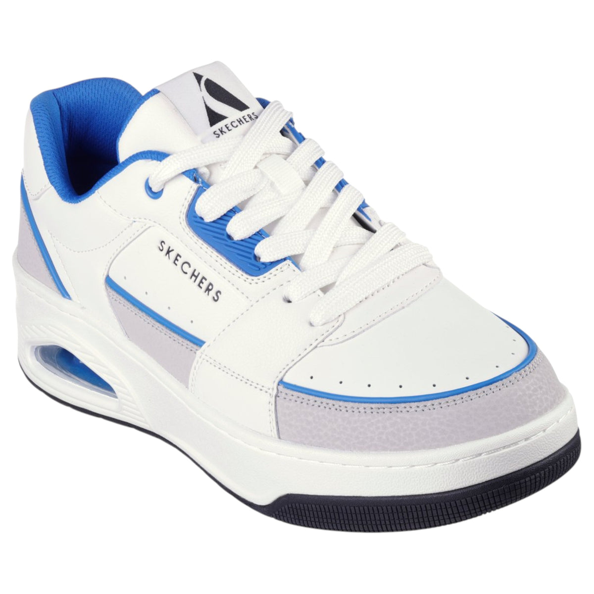 Mens Skechers Uno Court - Low-Post White/Blue Sneaker Shoes