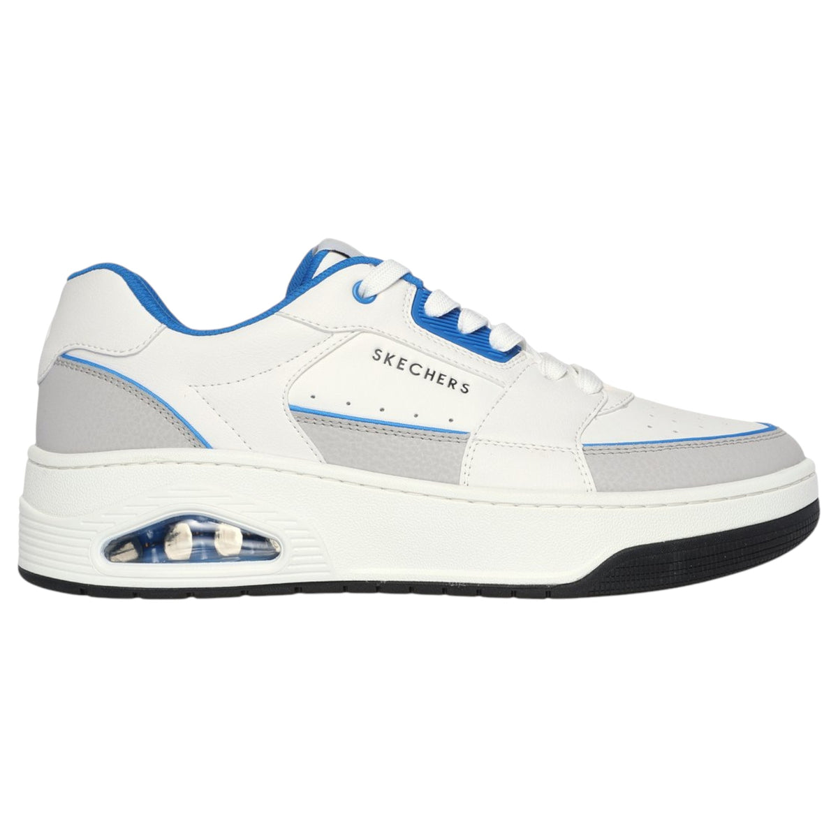Mens Skechers Uno Court - Low-Post White/Blue Sneaker Shoes
