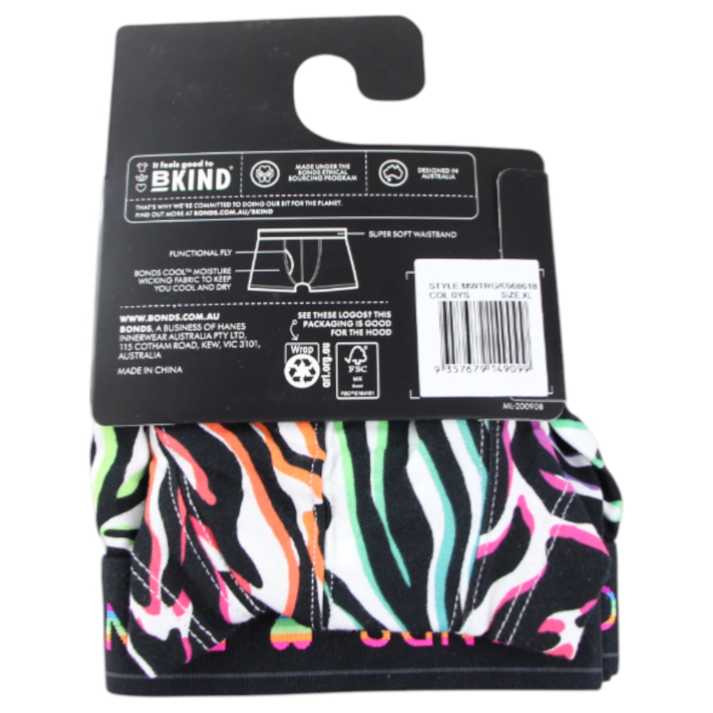 Mens Bonds Guyfront Trunks Underwear Black Multi