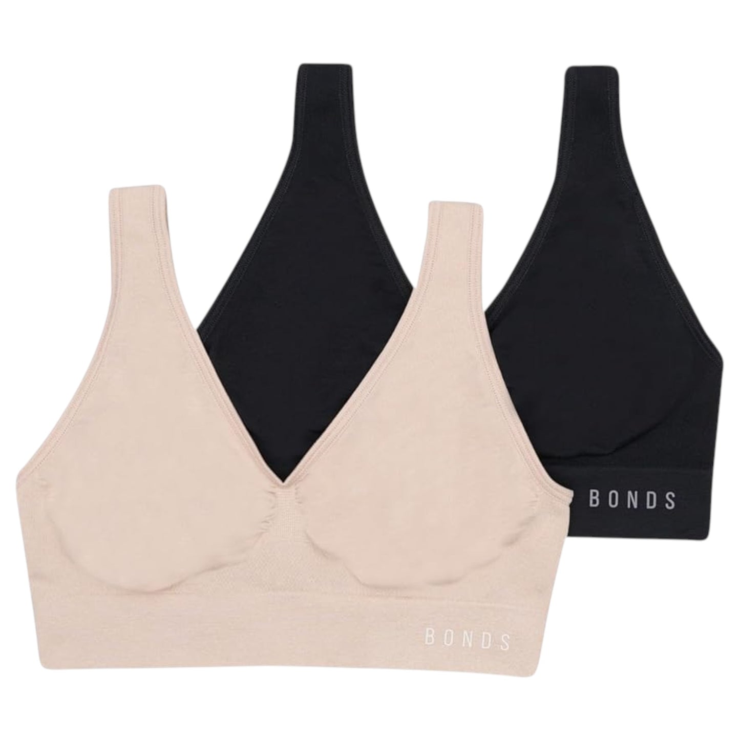 2 Pack X Bonds Womens Comfy Seamless Crop Black/Nude Bra