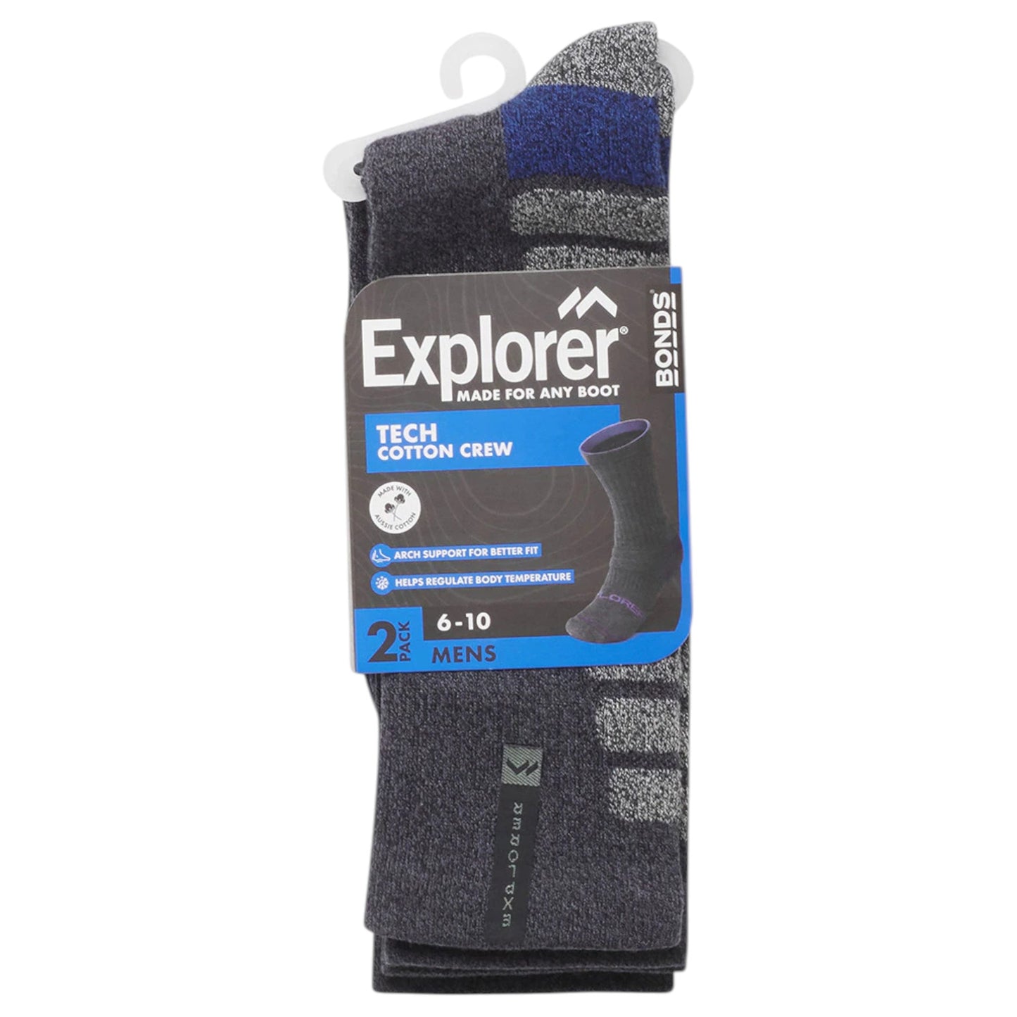 12 Pairs Mens Bonds Explorer Tech Crew Socks Grey/Blue