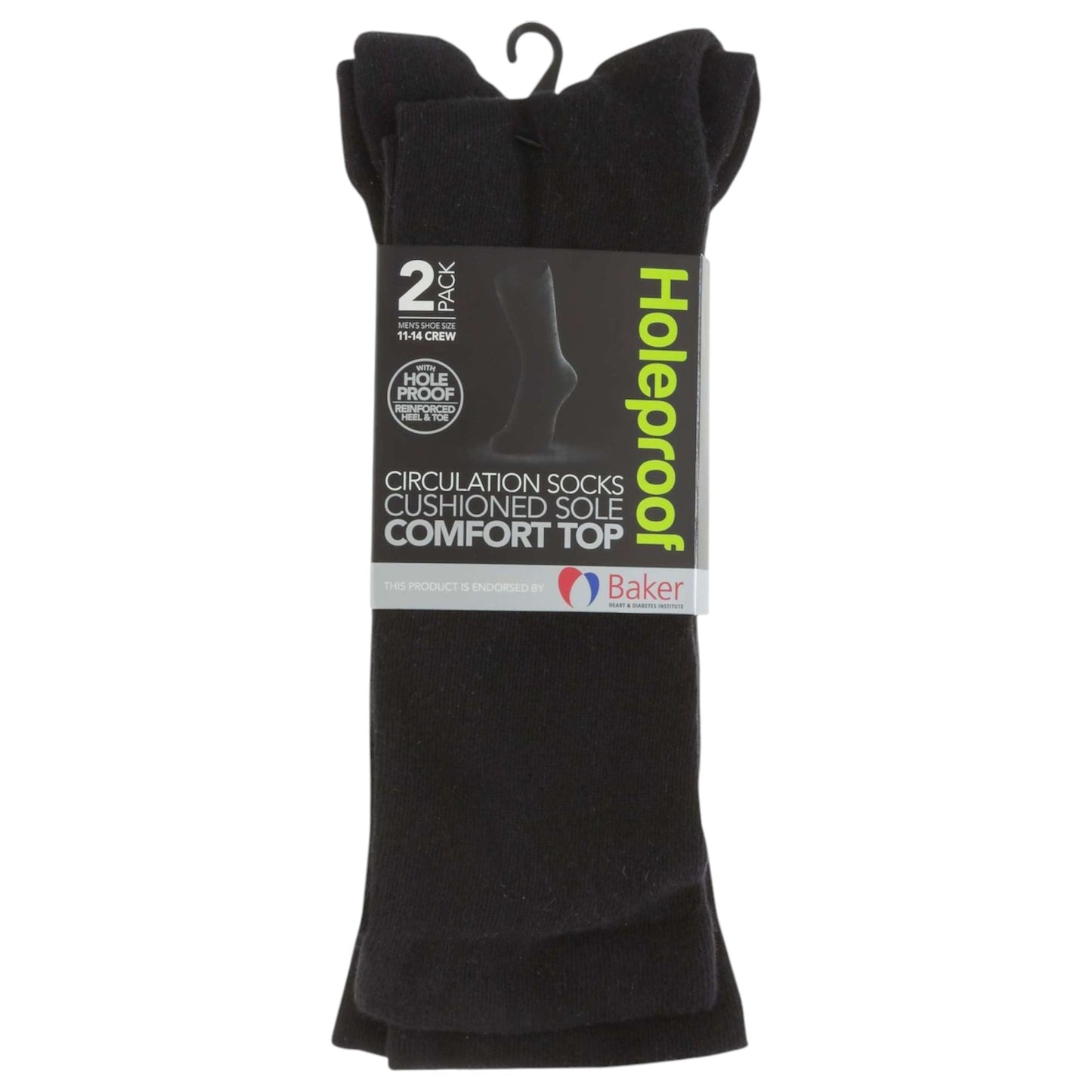 2 Pack Mens Holeproof Comfort Top Cushioned Sole Circulation Crew Socks Black