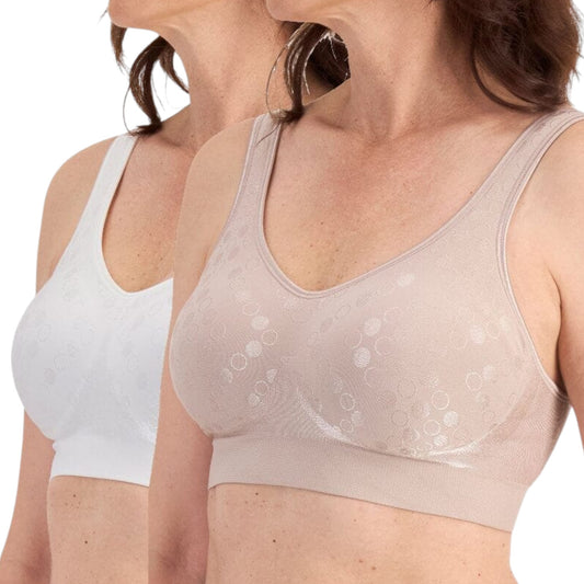 2 Pack Womens Playtex Comfort Revolution Wirefree Bra Blush/White