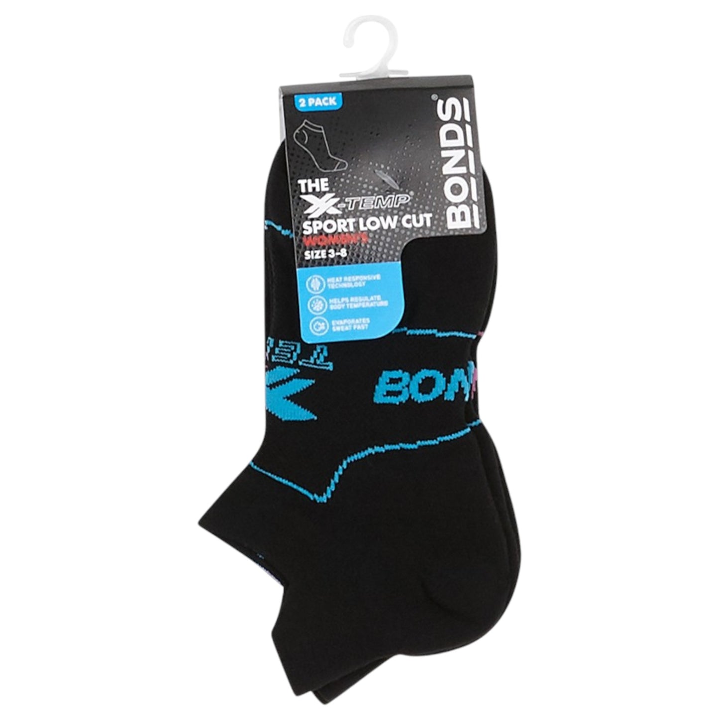 2 Pack Womens Bonds X-Temp Sport Max Low Cut Socks Black