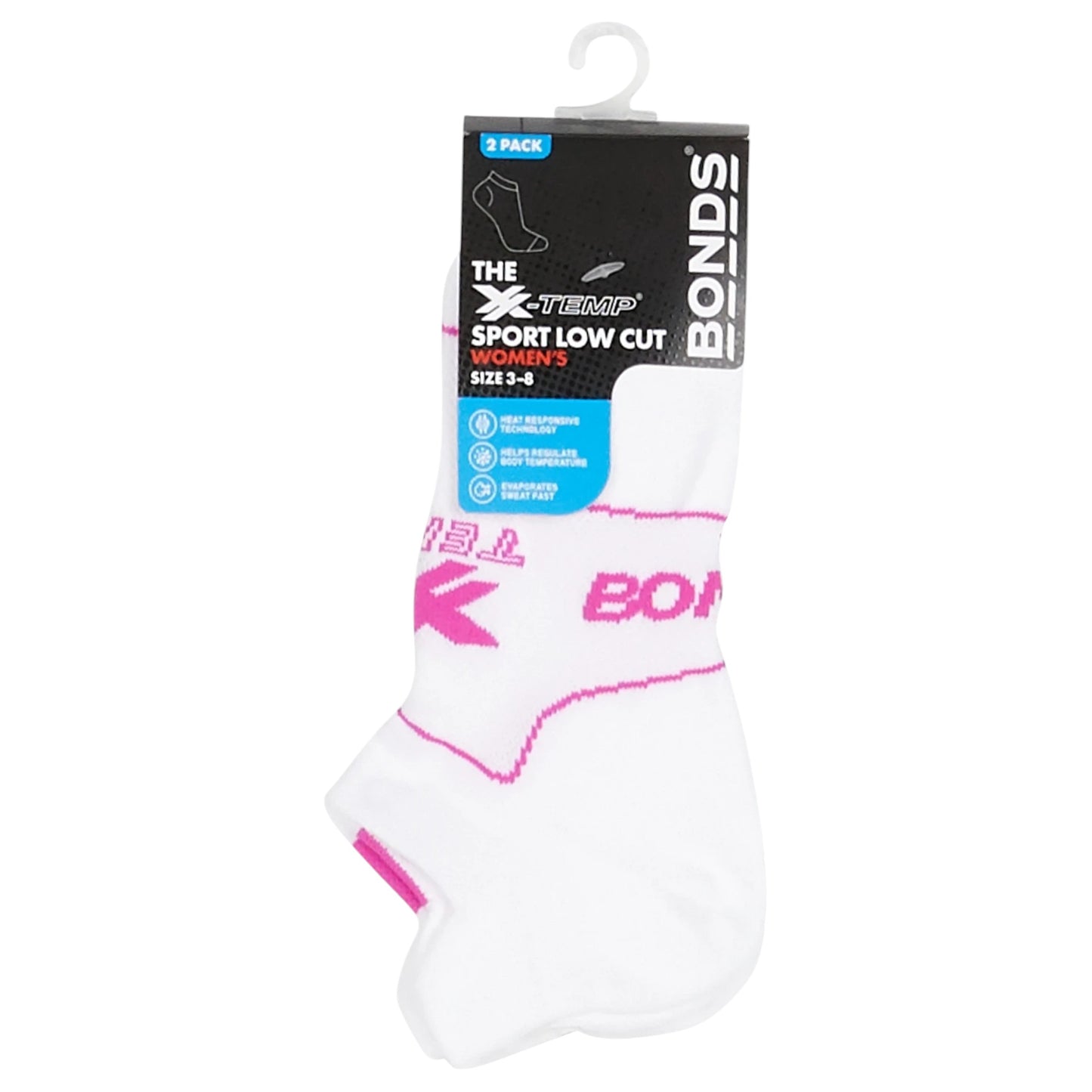2 Pack Womens Bonds X-Temp Sport Max Low Cut Socks White