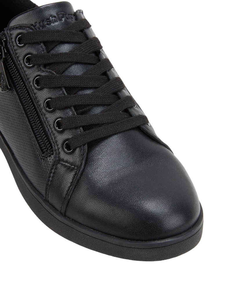Womens Hush Puppies Mimosa Ladies Sneakers Zip Black/Black Casual Lace Up Shoes